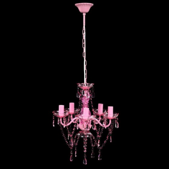 vidaXL Crystal Chandelier 5 Bulbs Pink Ceiling Light for Home Lighting